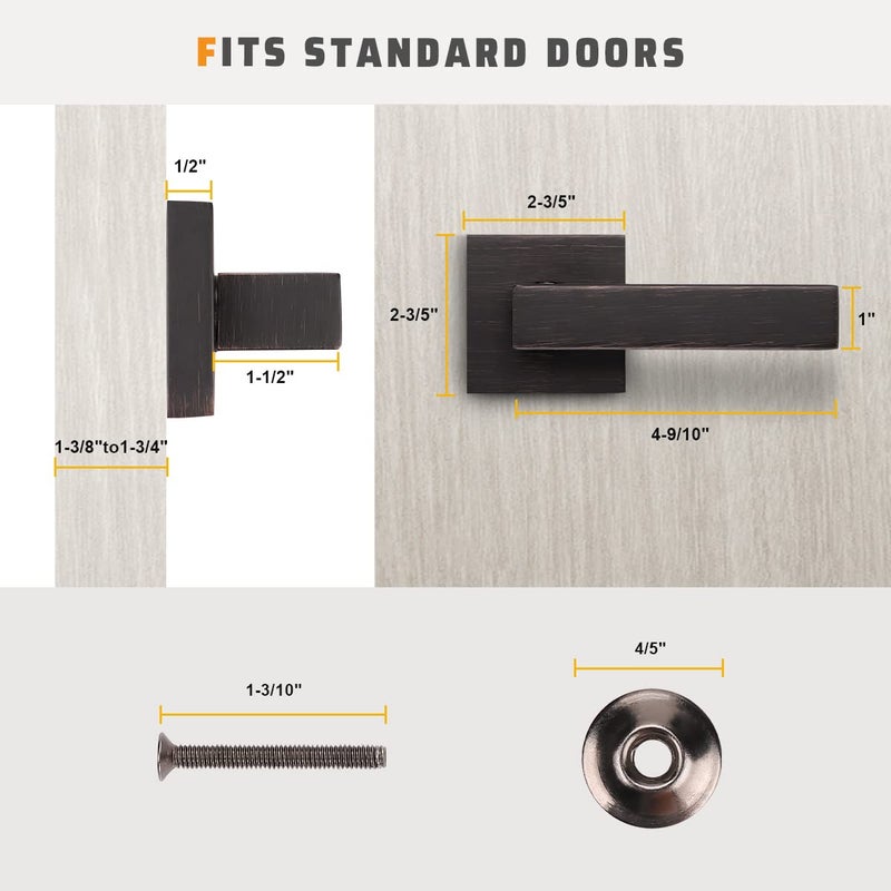 KNOBWELL 2 Pack Heavy Duty Mordern Dummy Door Lever Single Handle for Interior Use with Oil Rubbed Bronze Finish, for Both Right/Left Handing 0.93 lb One Lever(Only One Side Use) - Image 5